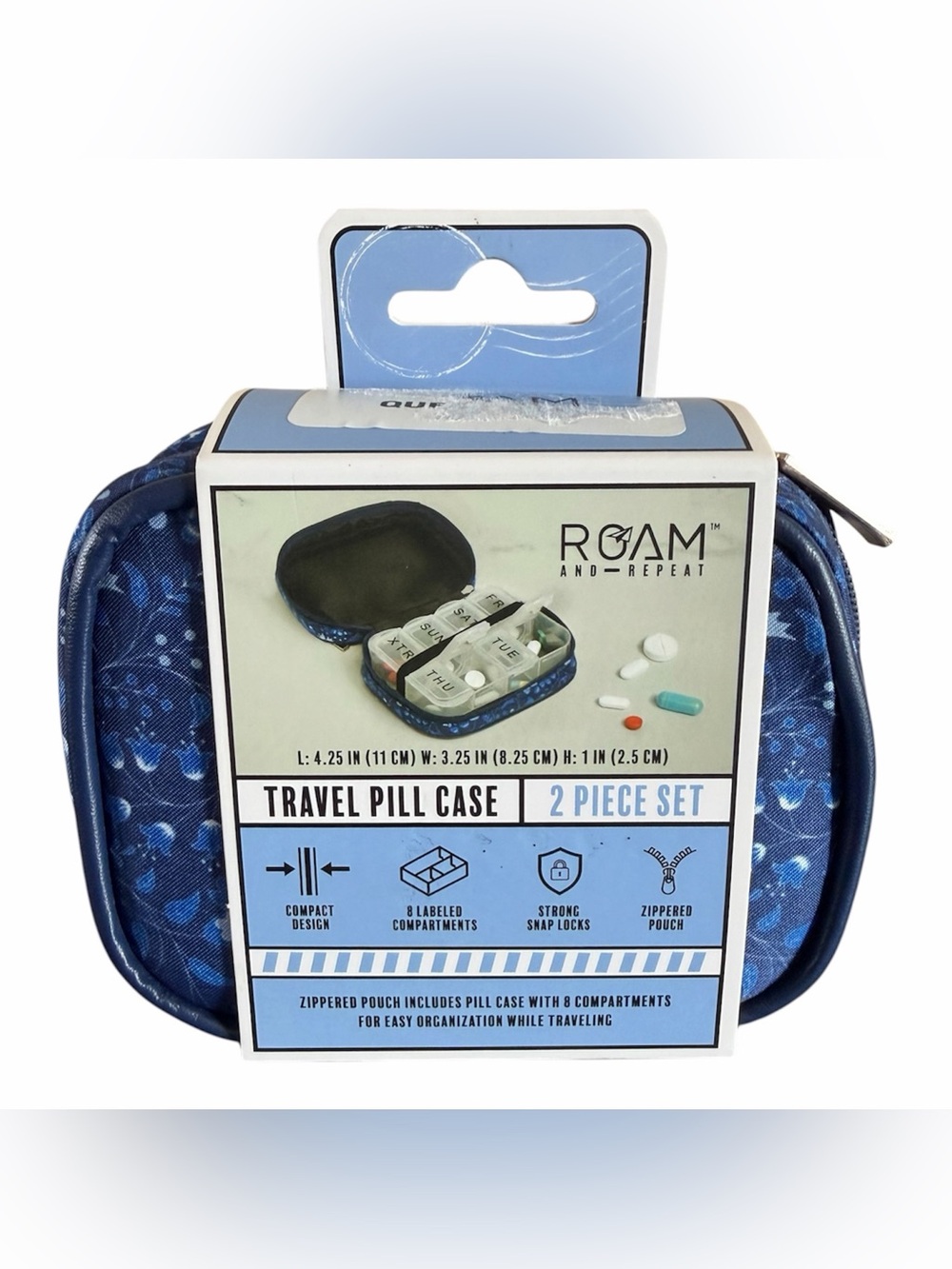 Roam and Repeat Travel Pill Case 2-pc. Set with 8 Labeled Compartments- NWT